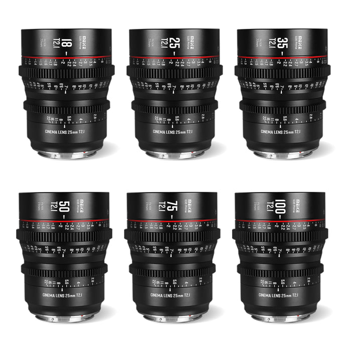 Meike Super 35 Frame Series 6-7* Cine Lens Kit for Cinema Camera System, such as RED Komodo, BMPCC 6K, BMPCC 6K Pro,Z CAM S6 and Canon C70 etc.+Cine Lens Case -Fast Delivery