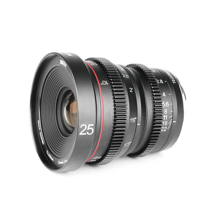 Meike Cine Lens 25mm T2.2 for M43-Fast Delivery-Compatible with Olympus/Panasonic Lumix Cameras and BMPCC 4K BMPPCC camera 4K Zcam E2 GH5 etc.