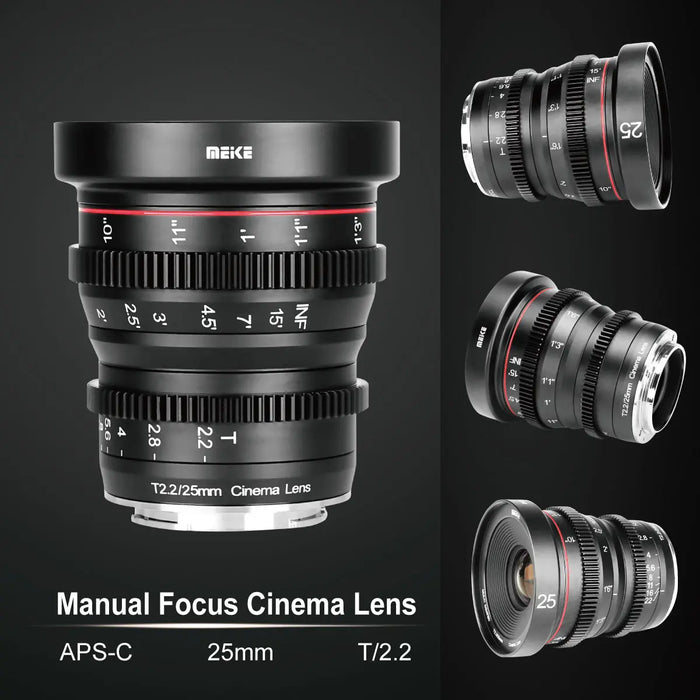Meike Cine Lens 25mm T2.2 for M43-Fast Delivery-Compatible with Olympus/Panasonic Lumix Cameras and BMPCC 4K BMPPCC camera 4K Zcam E2 GH5 etc.
