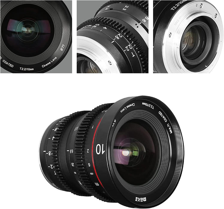 Meike T2.2 Series 3*(8mm&10mm included)Cine lens Kit for M43 Olympus Panasonic Lumix Cameras and BMPCC+6 lenses Case-Fast Delivery