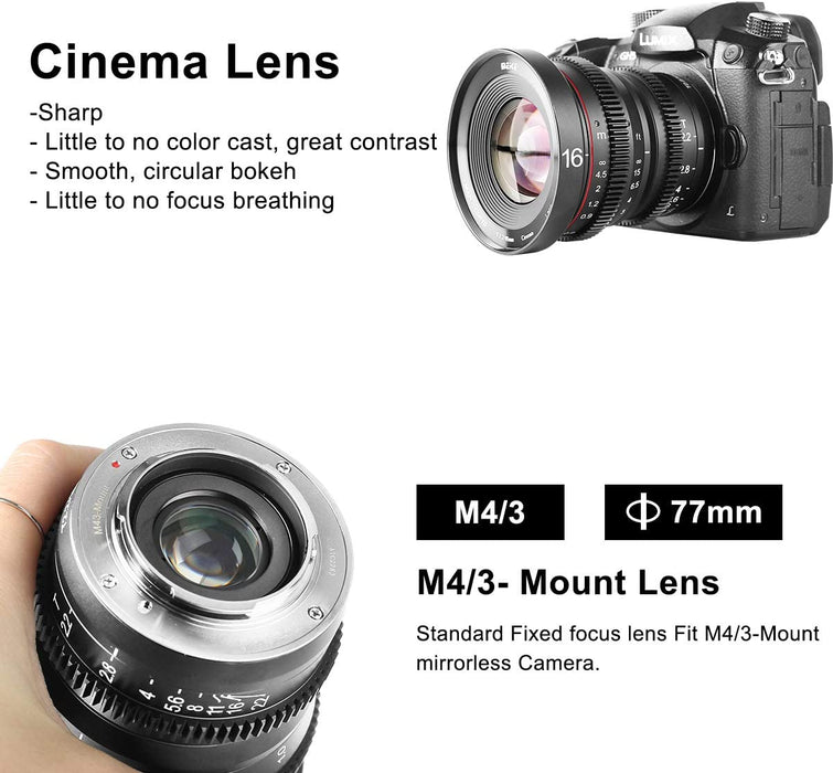 Meike T2.2 Series 4*(8mm&10mm included)Cine lens Kit for M43 Olympus Panasonic Lumix Cameras and BMPCC+6 lenses Case-Fast Delivery