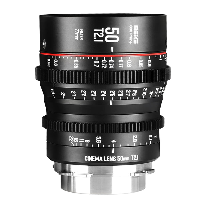 Meike Prime 50mm T2.1 for Super 35 Frame Cinema Camera Systems,such as RED Komodo,BMPCC6K,BMPCC6K Pro,Z CAM S6, and Sony FS5II,Canon C70 etc.