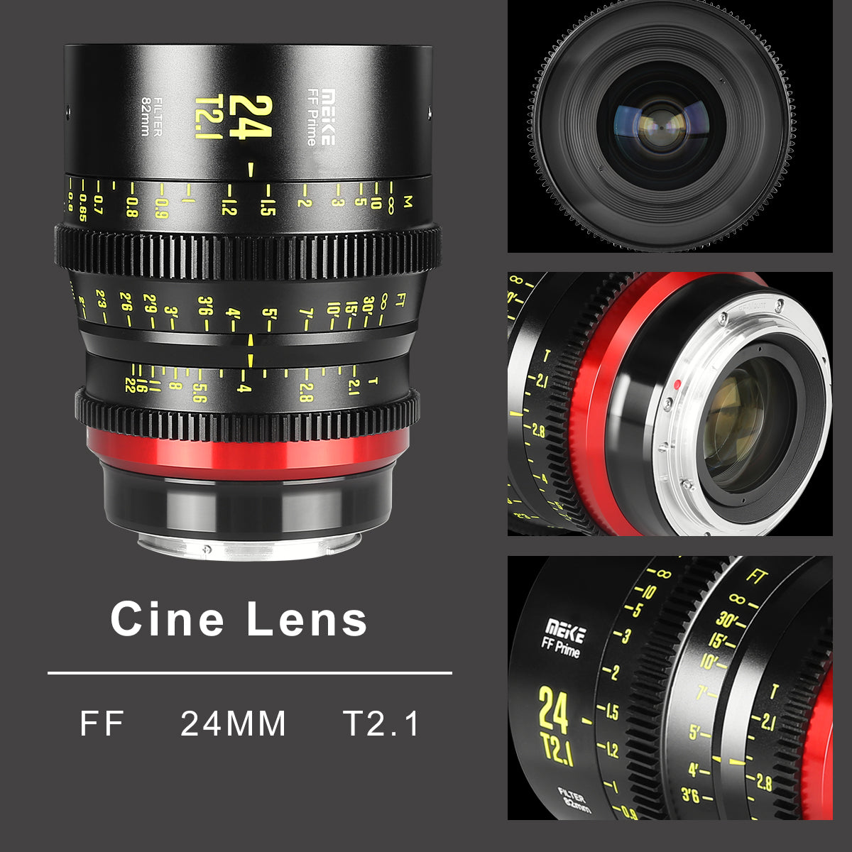 Meike FF Prime Cinema Lens -24mm T2.1 for Sony FX3/FX6/FX9,A7SIII,Canon R5,R6,RED Komodo X, BMPCC 6K PYXIS,Panasonic S1H,etc(PL/EF/E/RF/L mounts)