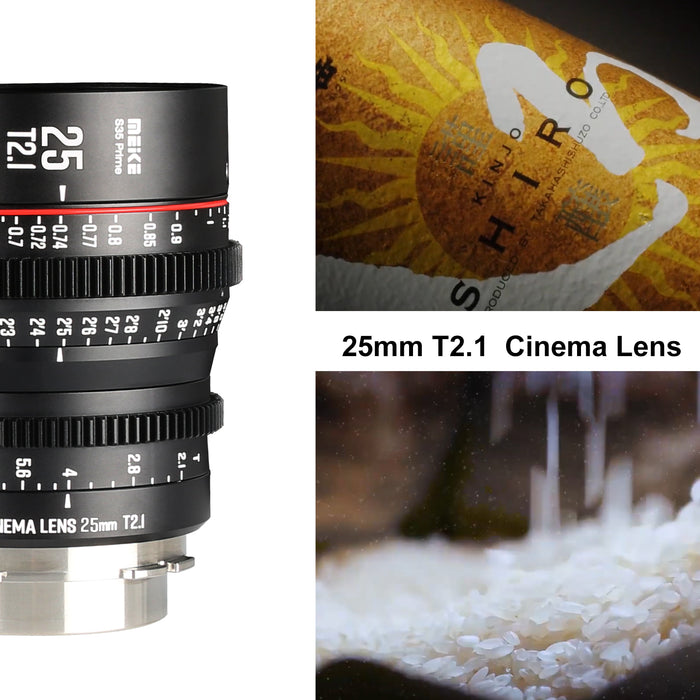 Meike Prime 25mm T2.1 for Super 35 Frame Cinema Camera System,such as RED Komodo,BMPCC6K,BMPCC6K Pro,Z CAM S6, and Sony FS5II,Canon C70 etc.
