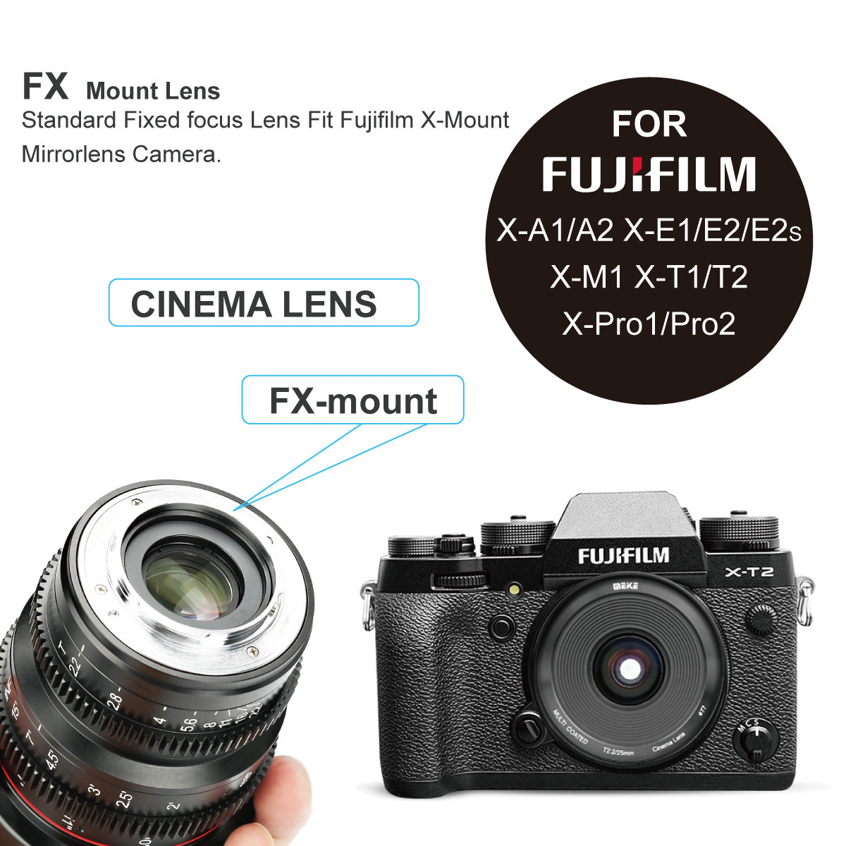 Meike Mini Prime T2.2 Series 4-6* Cine lens Kit for Fujifilm X Mount Cameras X-H1 X-T3 X-T20 X-T10 X-T2 X-Pro2 X-E3 X-T1 X-A2 -T100 X-E1 X30 X70 X-M1,X-T4, X-T5 etc.+Cine Lens Case-Fast Delivery