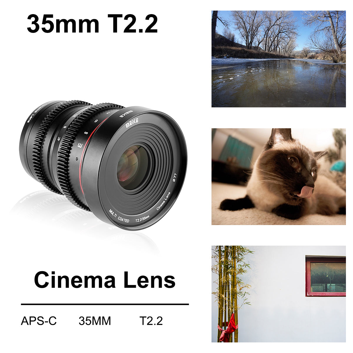 Meike Mini Prime T2.2 Series 3* Cine lens Kit for E Mount Cameras NEX 3 3N 5 NEX 5T NEX 5R NEX 6 7 A6400 A5000 A5100 A6000 A6100 A6300 A6500,etc+Cine Lens Case-Fast Delivery