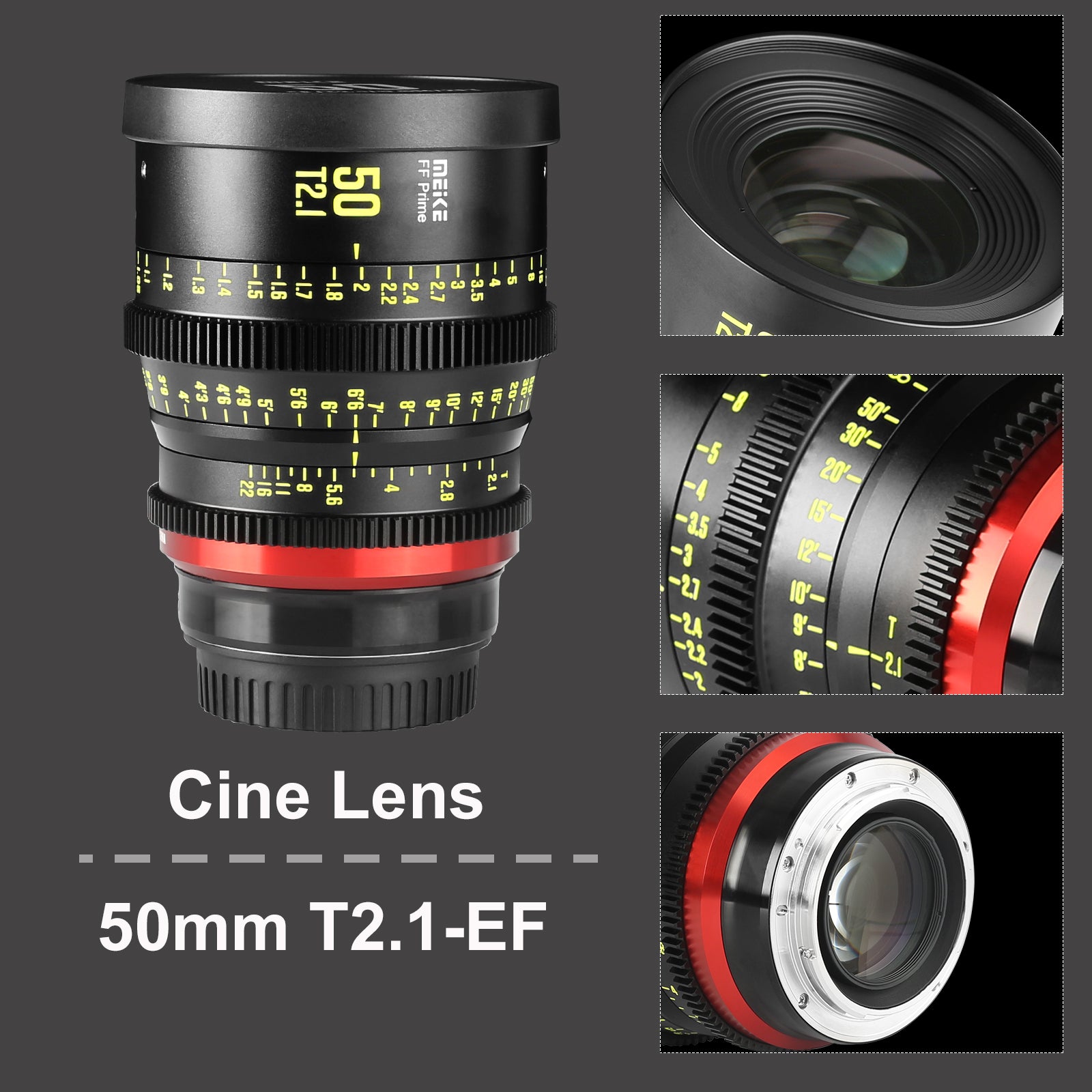 Meike FF Prime Cinema Lens -50mm T2.1 for Sony FX3/FX6/FX9,A7SIII,Canon R5,R6,RED Komodo X, BMPCC 6K PYXIS,Panasonic S1H,etc(PL/EF/E/RF/L mounts)