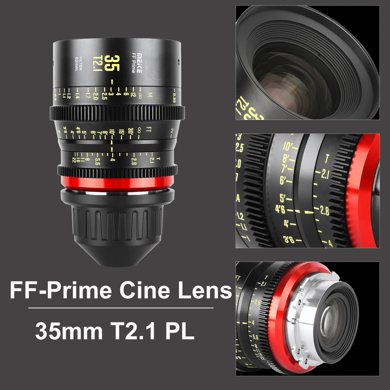 Meike FF Prime Cinema Lens -35mm T2.1 for Sony FX3/FX6/FX9,A7SIII,Canon R5,R6,RED Komodo X, BMPCC 6K PYXIS,Panasonic S1H,etc(PL/EF/E/RF/L mounts)