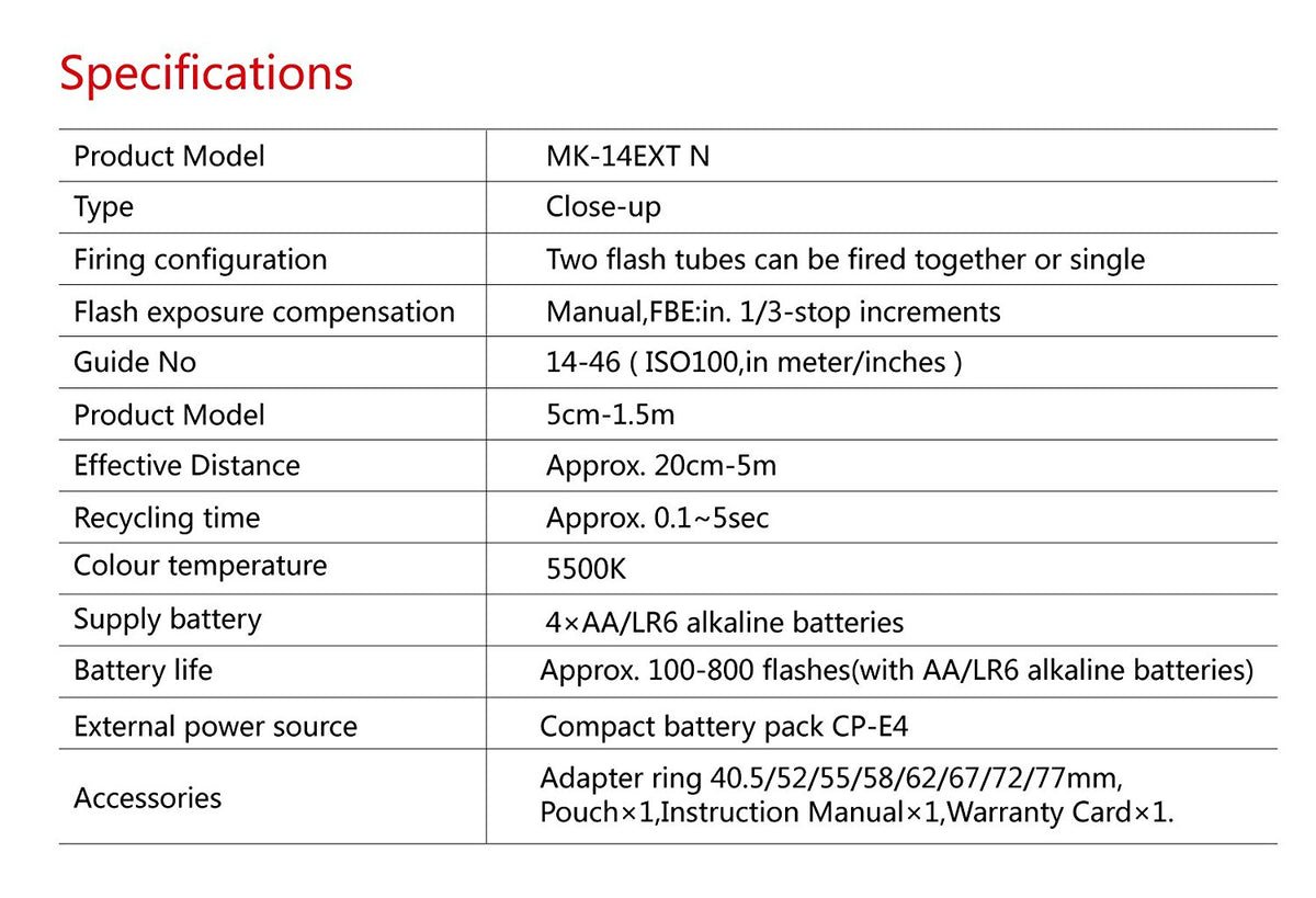 Meike 14EXT E-TTL Ring Flash For CANON - BAHRI STORE