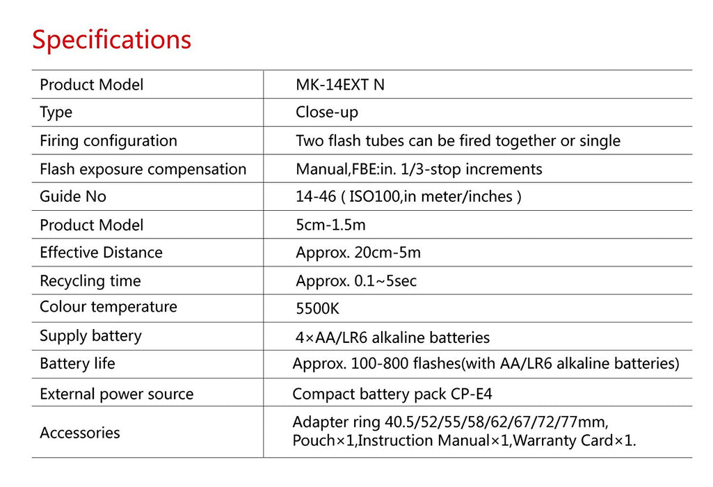 Meike 14EXT i-TTL Macro Ring Flash for Nikon D7100 D7000 D5200 D5100 D5000 D3200 D3100 D90 D300S D600 with LED AF Assist Lamp