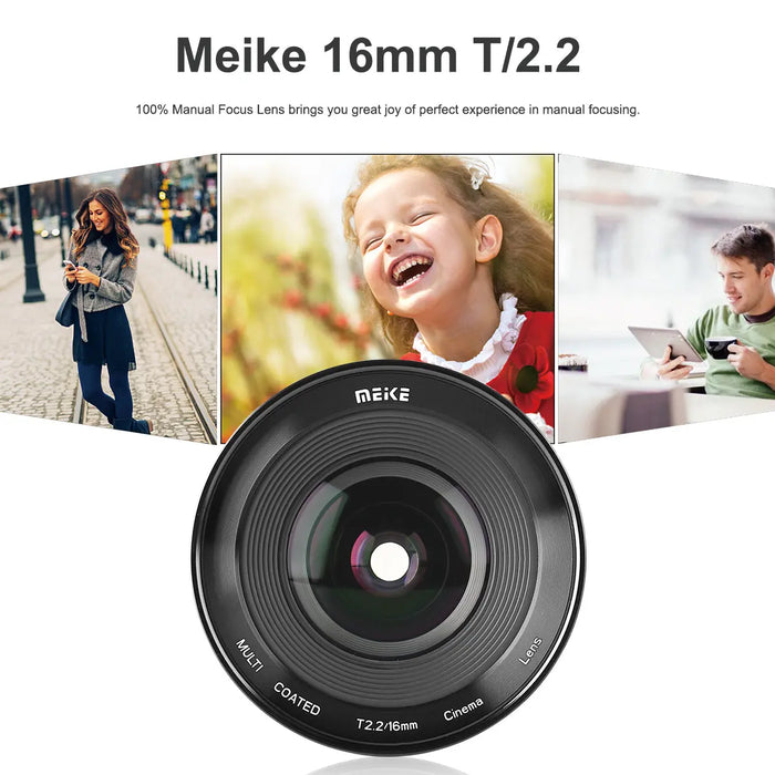 Meike Cine Lens 16mm T2.2 for M43-Fast Delivery-Compatible with Olympus/Panasonic Lumix Cameras and BMPCC 4K BMPPCC camera 4K Zcam E2 GH5 etc.