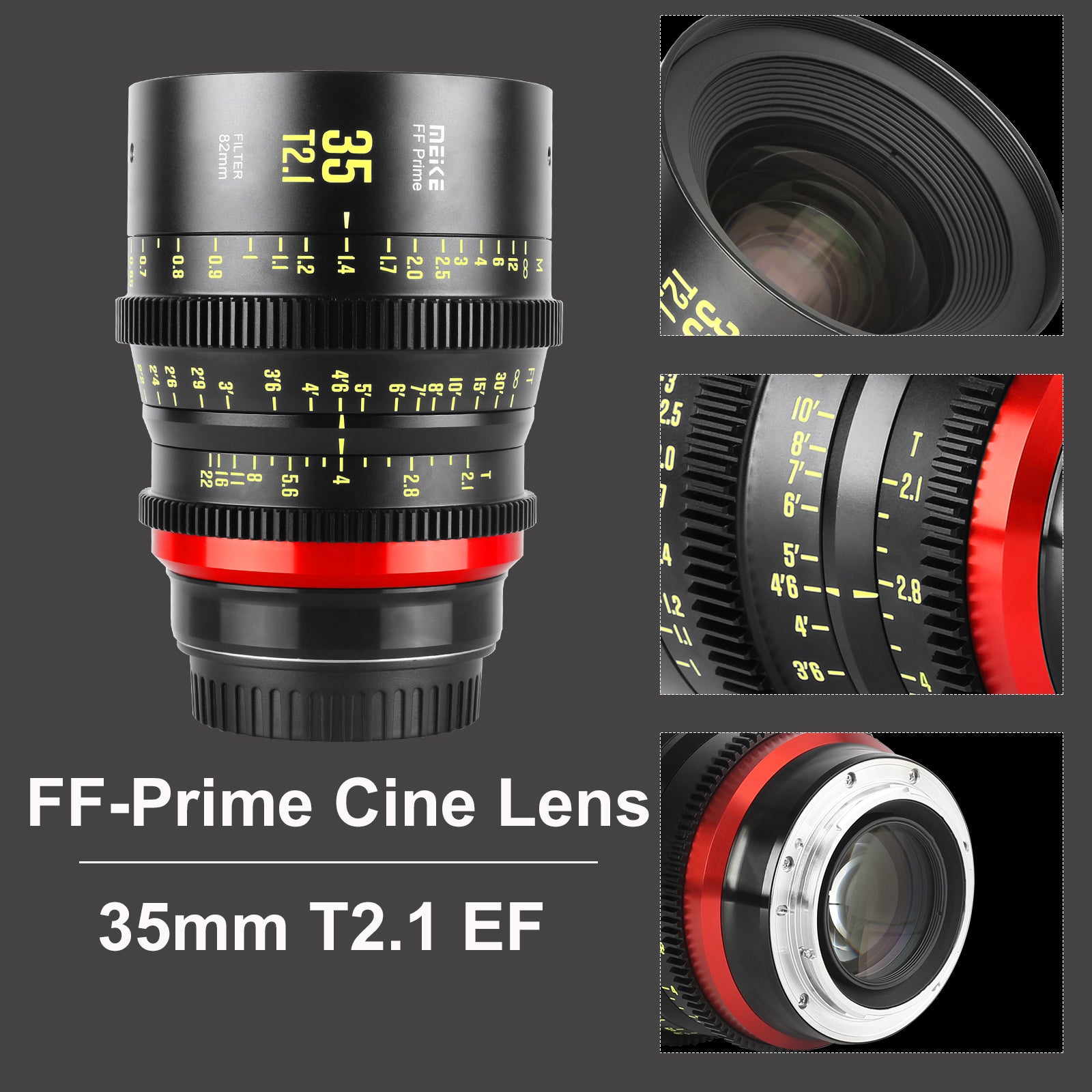 Meike FF Prime Cinema Lens -35mm T2.1 for Sony FX3/FX6/FX9,A7SIII,Canon R5,R6,RED Komodo X, BMPCC 6K PYXIS,Panasonic S1H,etc(PL/EF/E/RF/L mounts)