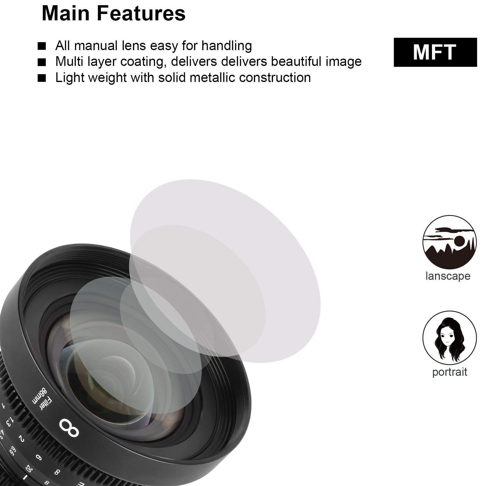 Meike Mini Prime T2.2 Cine lens for M43/MFT Mount Cameras Olympus/Panasonic Lumix Cameras and BMPCC 4K BMPPCC camera 4K Zcam E2 GH5 etc. (Single Lens)