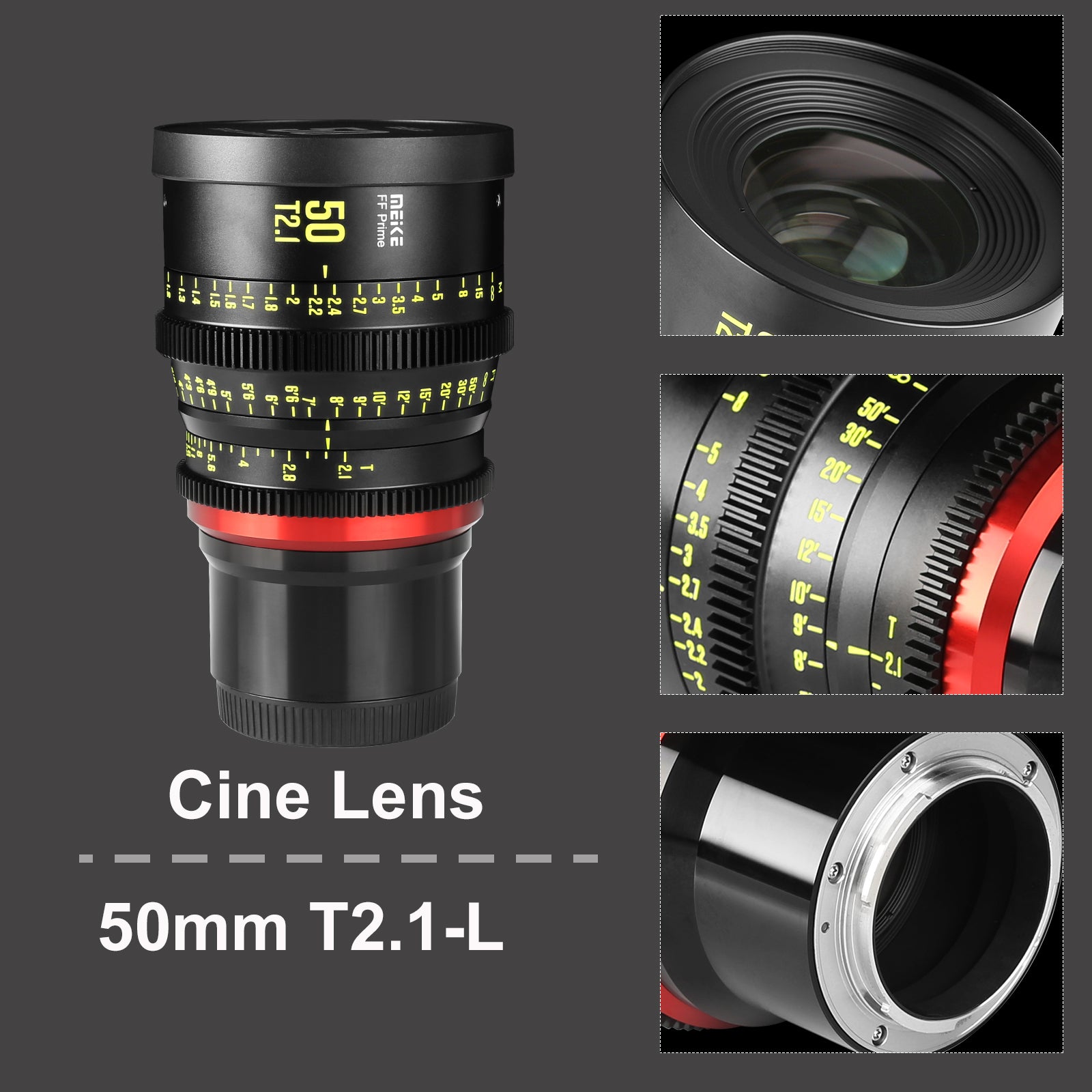 Meike FF Prime Cinema Lens -50mm T2.1 for Sony FX3/FX6/FX9,A7SIII,Canon R5,R6,RED Komodo X, BMPCC 6K PYXIS,Panasonic S1H,etc(PL/EF/E/RF/L mounts)