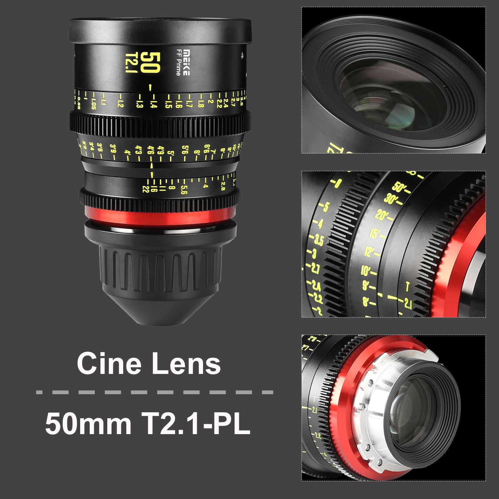 Meike FF Prime Cinema Lens -50mm T2.1 for Sony FX3/FX6/FX9,A7SIII,Canon R5,R6,RED Komodo X, BMPCC 6K PYXIS,Panasonic S1H,etc(PL/EF/E/RF/L mounts)