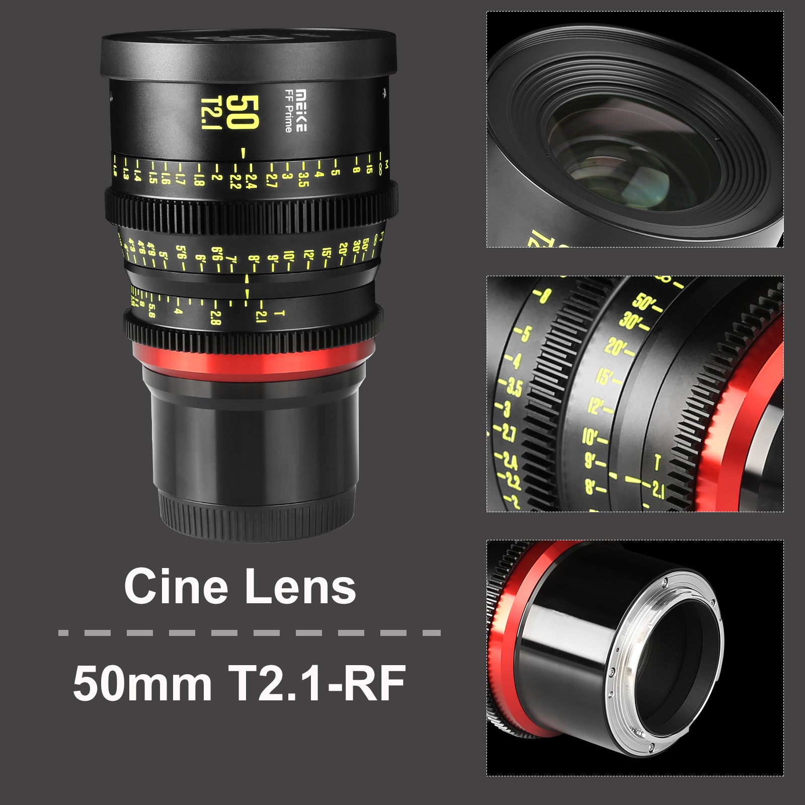 Meike FF Prime Cinema Lens -50mm T2.1 for Sony FX3/FX6/FX9,A7SIII,Canon R5,R6,RED Komodo X, BMPCC 6K PYXIS,Panasonic S1H,etc(PL/EF/E/RF/L mounts)