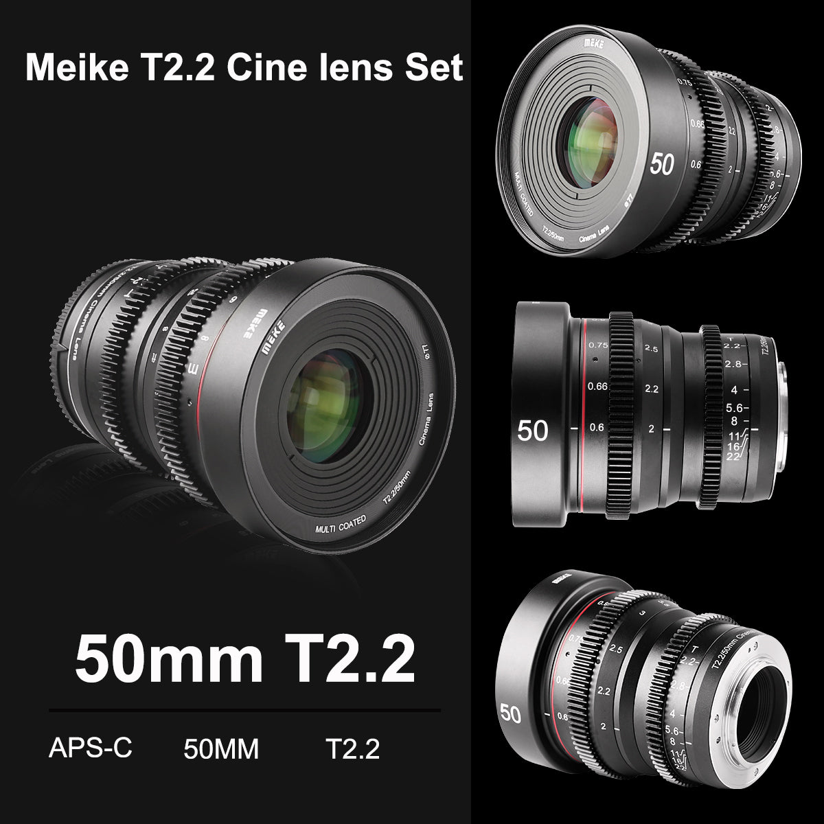 Meike Mini Prime T2.2 Series 3* Cine lens Kit for Fujifilm X Mount Cameras X-H1 X-T3 X-T20 X-T10 X-T2 X-Pro2 X-E3 X-T1 X-A2 -T100 X-E1 X30 X70 X-M1,X-T4, X-T5 etc.+Cine Lens Case-Fast Delivery