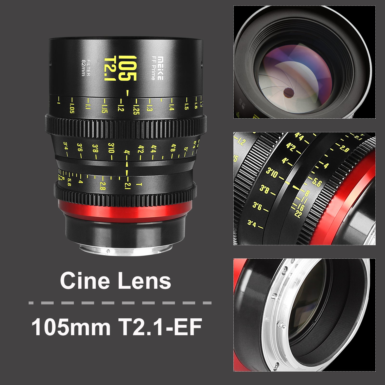 Meike FF Prime Cinema Lens -105mm T2.1 for Sony FX3/FX6/FX9,A7SIII,Canon R5,R6,RED Komodo X, BMPCC 6K PYXIS,Panasonic S1H,etc(PL/EF/E/RF/L mounts)