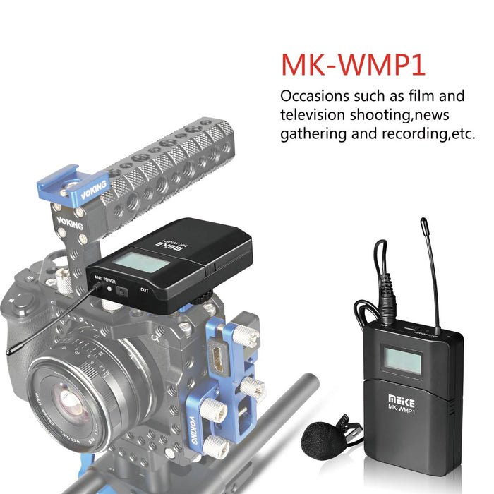 Meike MK-WMP1 UHF Wireless Omni-Directional Lavalier Microphone with 6 Channels for Canon Nikon Sony or Other DSLRs Video Cameras
