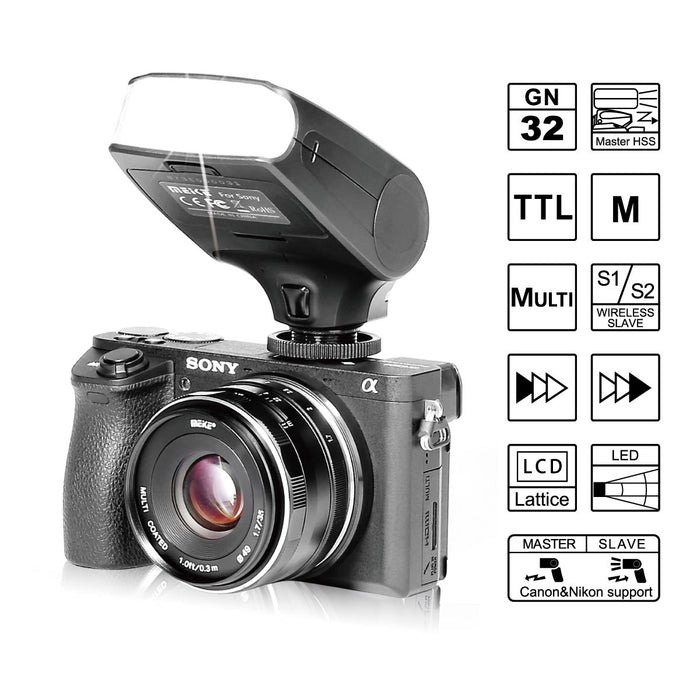 Meike MK320 Mini TTL Speedlite Automatic Flash For Canon /Nikon/Sony/Fujifilm/Panasonic Lumix Cameras