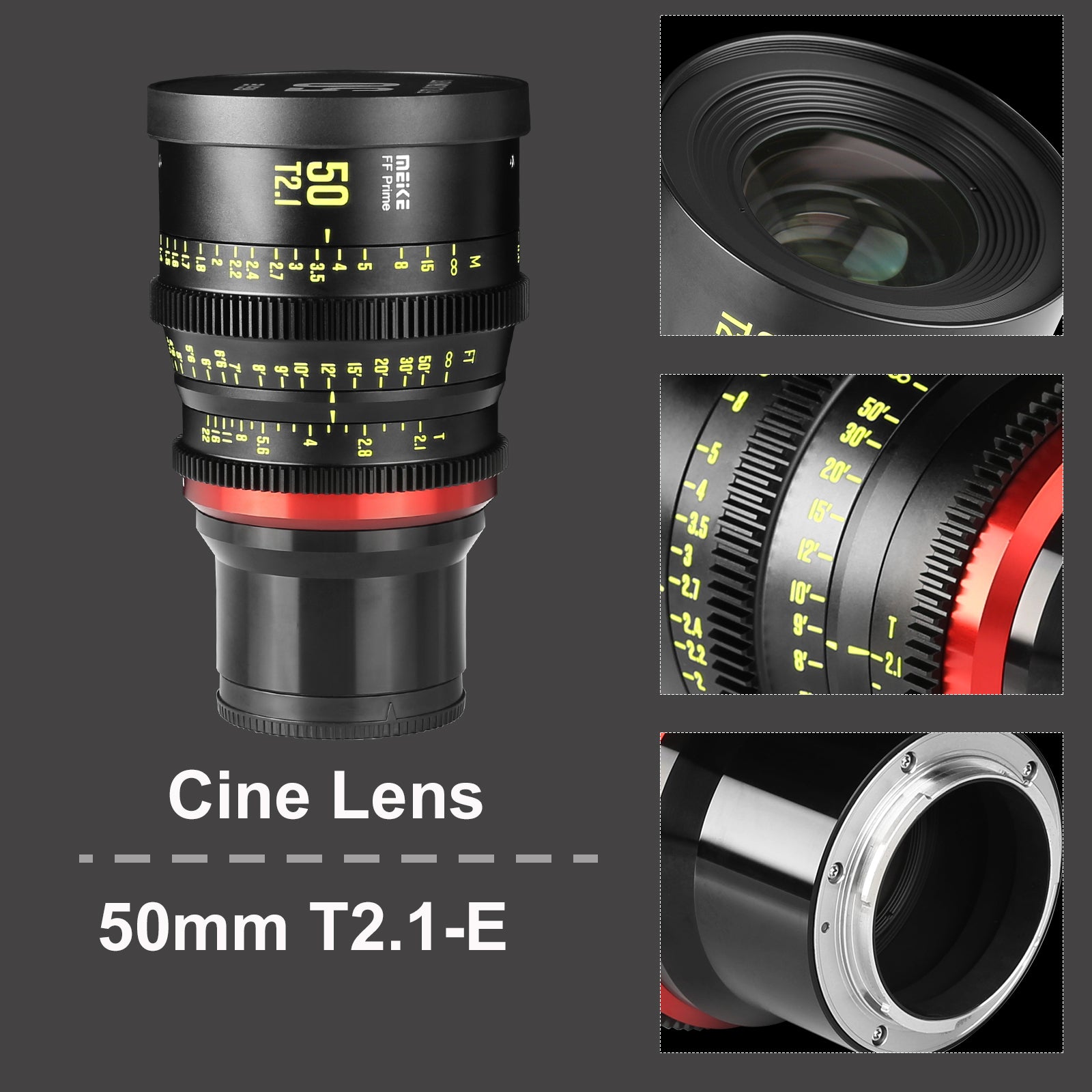 Meike FF Prime Cinema Lens -50mm T2.1 for Sony FX3/FX6/FX9,A7SIII,Canon R5,R6,RED Komodo X, BMPCC 6K PYXIS,Panasonic S1H,etc(PL/EF/E/RF/L mounts)