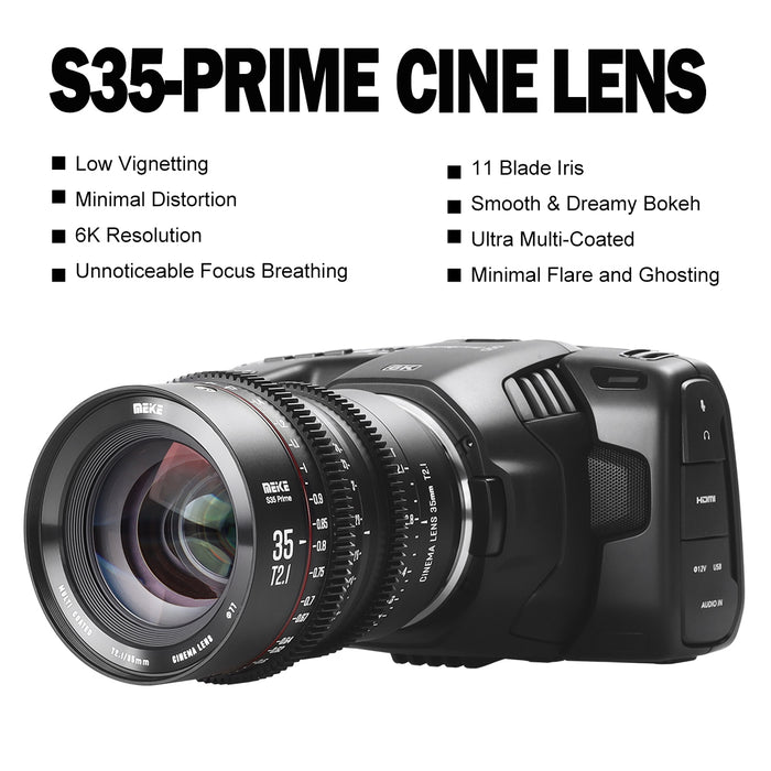 MEKE 35mm T2.1 Super 35 Prime Manual Focus Cinema Lens for EF-Mount/EF