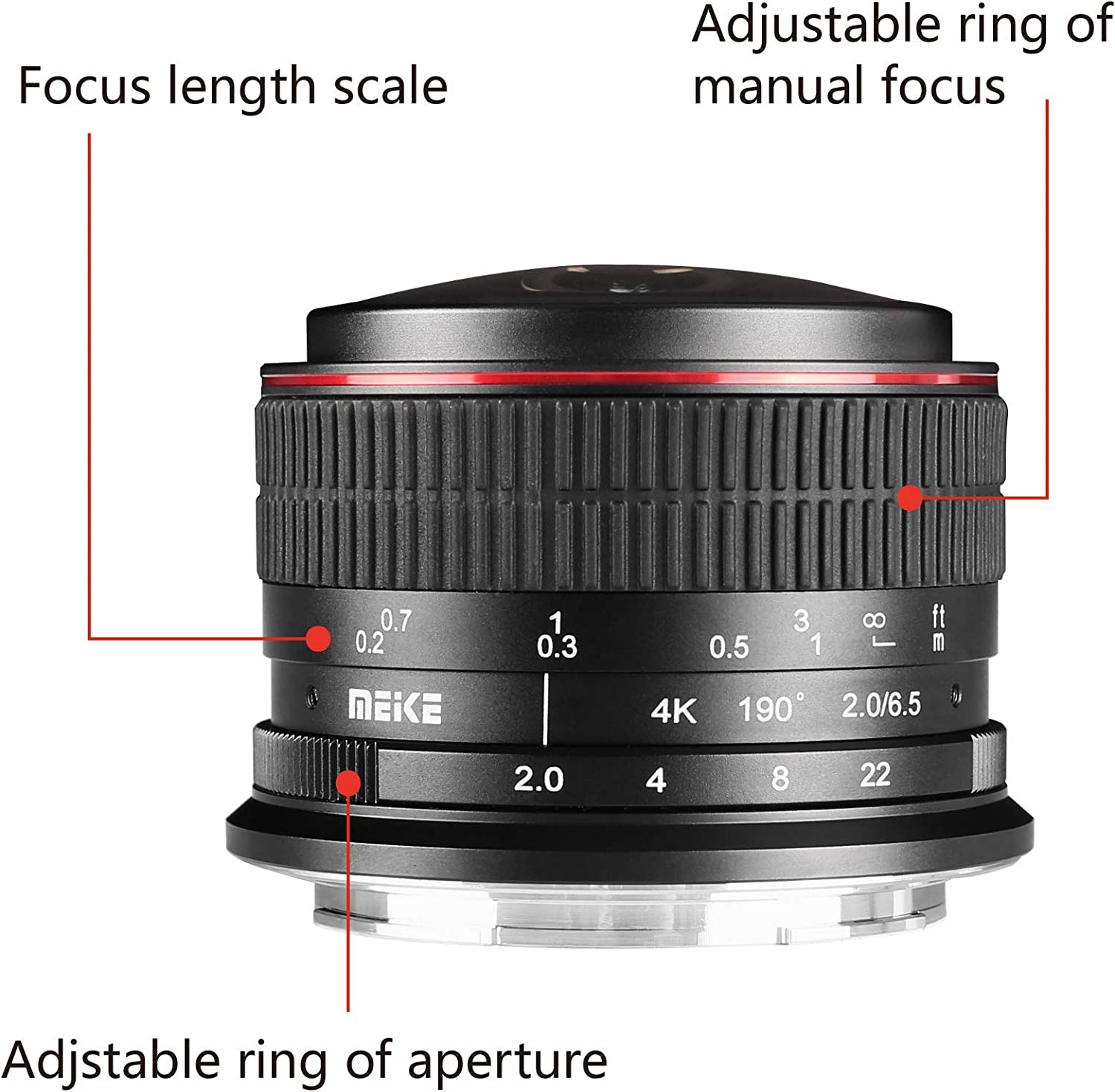 Meike MK 6,5 mm f/2.0 Kreisförmige Objektiv Fisheye für E-Mount Kameras NEX 5 A6000 A6300 A6400 A6500
