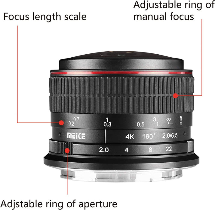 Meike MK-6.5mm F2.0 APS-C Ultra Wide Circular Fisheyes Lens for E/X/EF