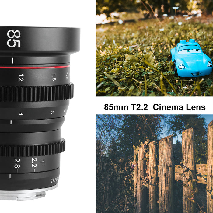 Meike Mini Prime T2.2 Series 3* Cine lens Kit for E Mount Cameras NEX 3 3N 5 NEX 5T NEX 5R NEX 6 7 A6400 A5000 A5100 A6000 A6100 A6300 A6500,etc+Cine Lens Case-Fast Delivery